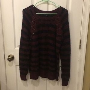Striped black and burgundy sweater